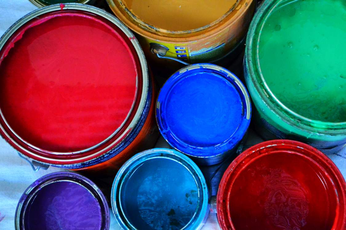 Multicoloured paint buckets